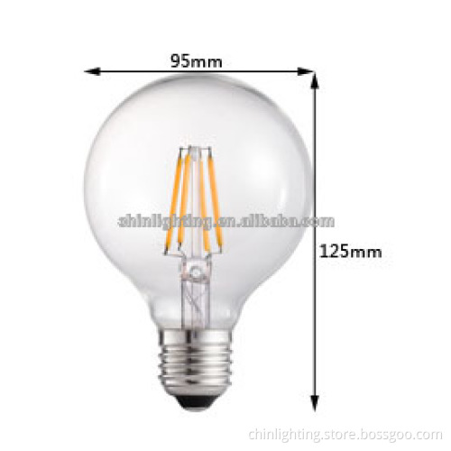 LED Globe edison filament bulb G95 dimmable light bulb CE RoHs UL ES listed